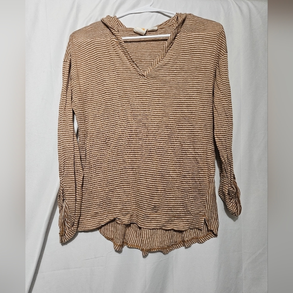 C&C California Tan And White Striped Lightweight Linen Hoodie!